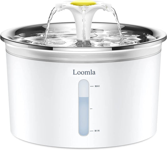 Cat Water Fountain, 85Oz/2.5L Pet Water Fountain Indoor, Automatic Dog Water Dispenser with Switchable LED Lights, 2 Replacement Filters for Cats, Dogs, Pets(Stainless Steel)