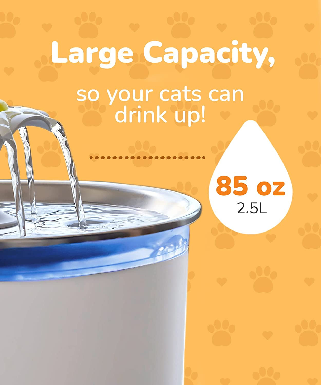 Cat Water Fountain, 85Oz/2.5L Pet Water Fountain Indoor, Automatic Dog Water Dispenser with Switchable LED Lights, 2 Replacement Filters for Cats, Dogs, Pets(Stainless Steel)
