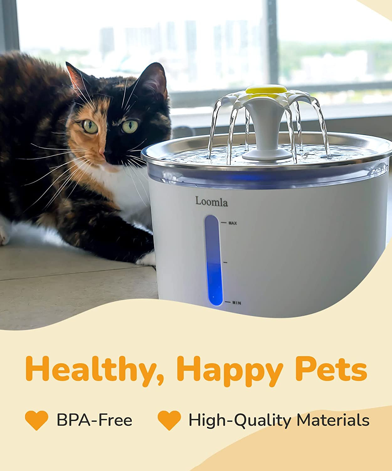 Cat Water Fountain, 85Oz/2.5L Pet Water Fountain Indoor, Automatic Dog Water Dispenser with Switchable LED Lights, 2 Replacement Filters for Cats, Dogs, Pets(Stainless Steel)